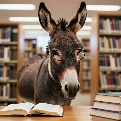 Donkey with Glasses in Library