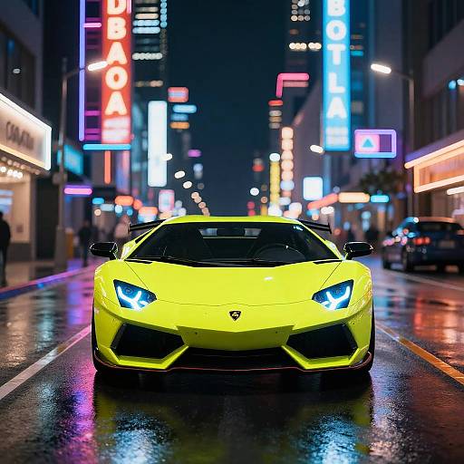 Neon Sports Car in Vibrant Cityscape