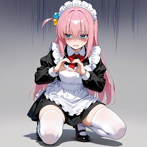 Gloomy Pink-Haired Maid in Frills
