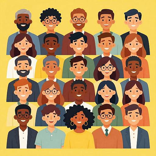Diverse Group Illustration on Yellow