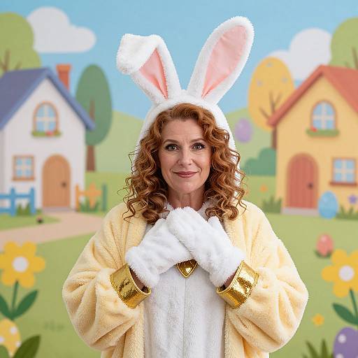 Joyful Woman in Easter Rabbit Costume