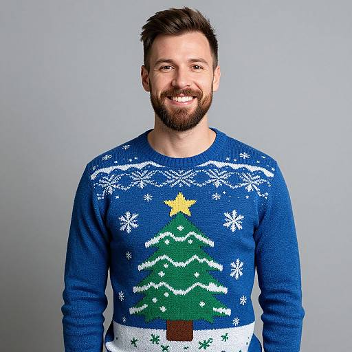 Smiling Man in Cozy Christmas Sweater