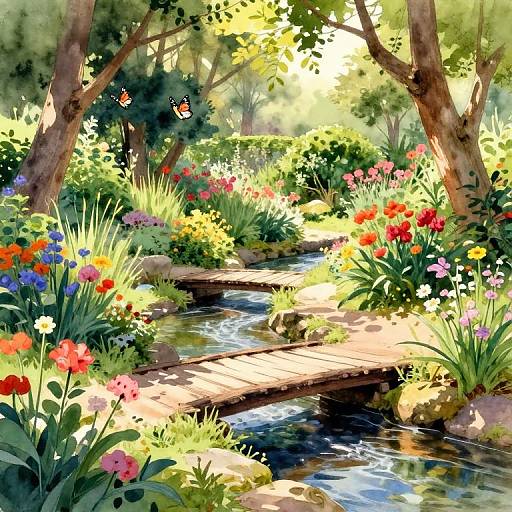 Serene Garden Sanctuary in Watercolor