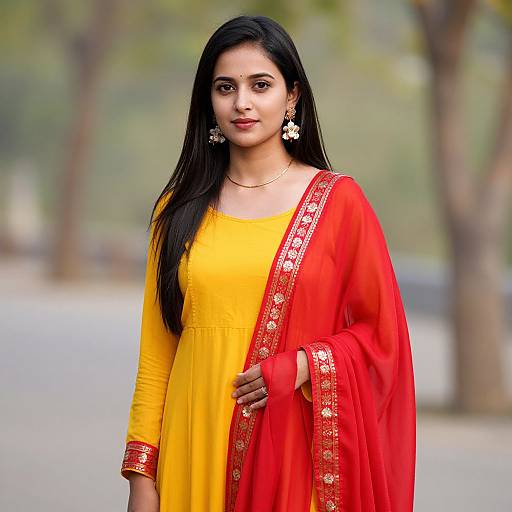 Realistic Portrait of Woman in Yellow Gown