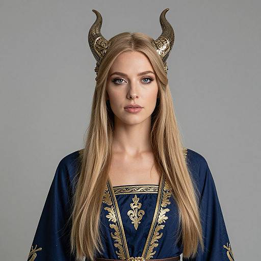 Blonde Woman with Horned Headpiece