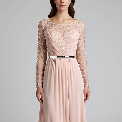 Elegant Woman in Pink Chiffon Dress