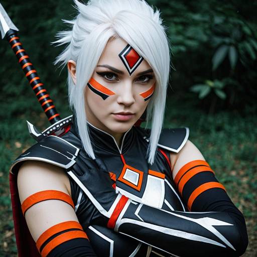 Female Cosplayer in Black and Orange Warrior Outfit