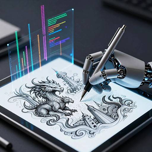 Futuristic AI Robotic Hand Sketching