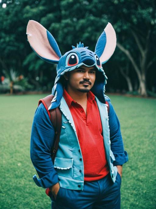 Man Wearing Lilo Stitch Costume in Park