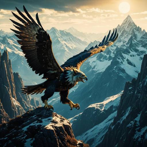 Majestic Gryphon Soaring Over Mountains