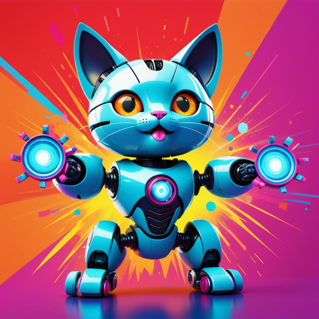 Vibrant Pop Art Robot Cat Design