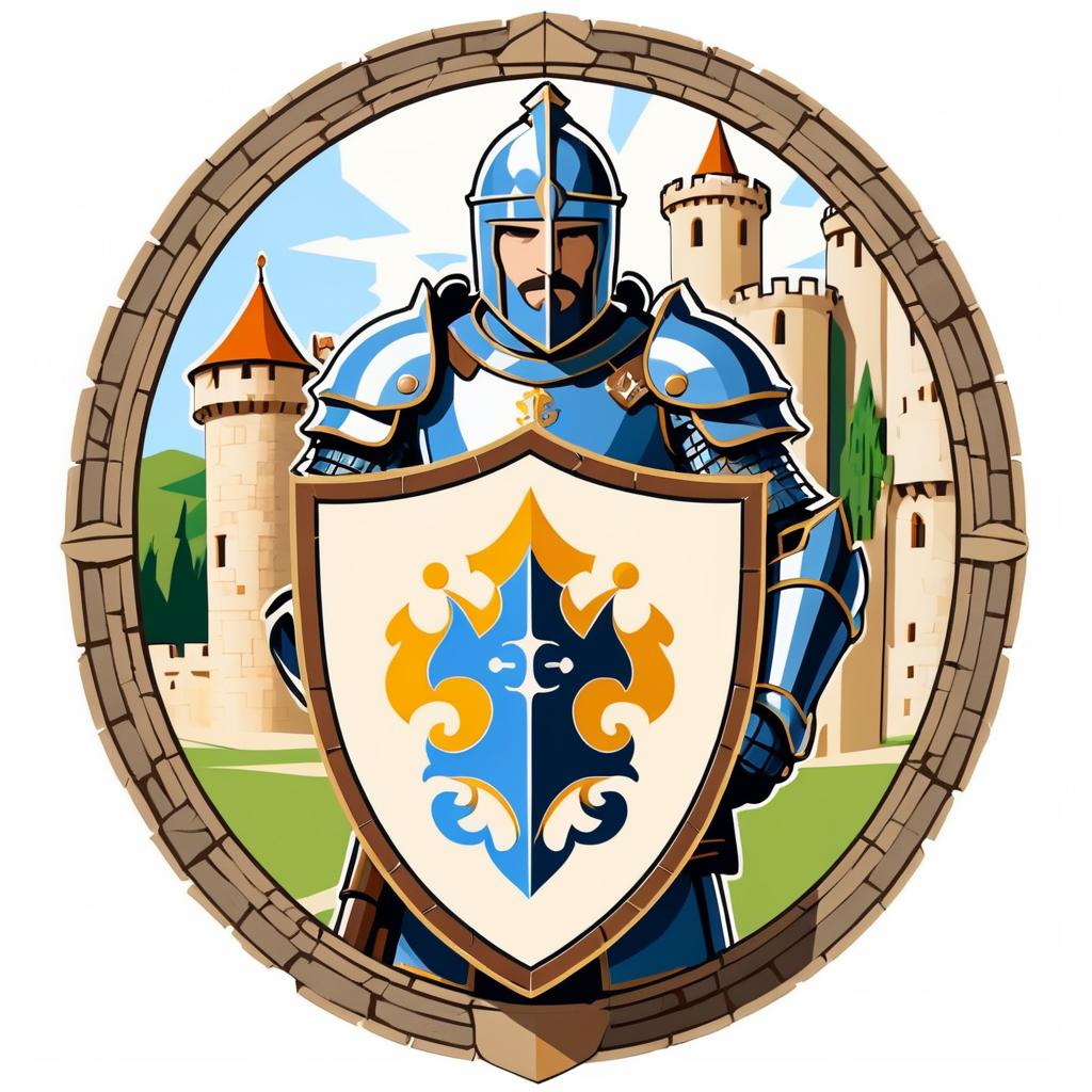 Knight in Front of Medieval Castle Logo