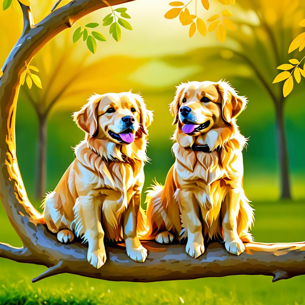 Vibrant 2D Animated Golden Retrievers Scene