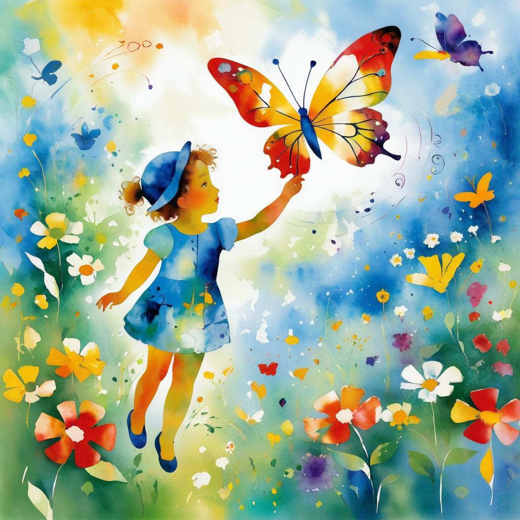 Child and Butterfly in Chagall Style