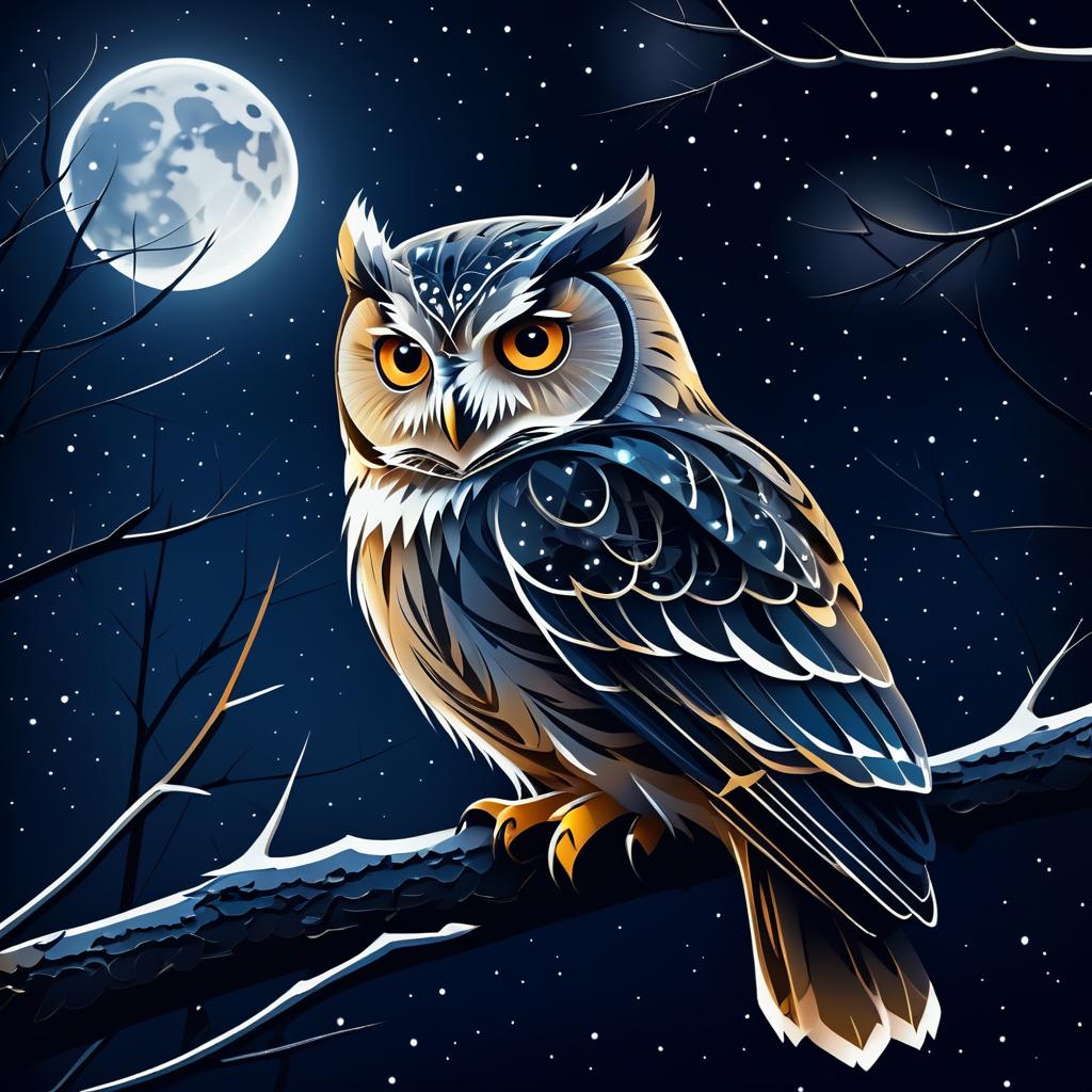 Hyper-Realistic Owl at Night Vector