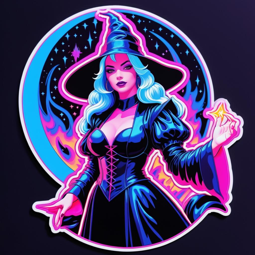 Dramatic Neon Female Wizard Sticker