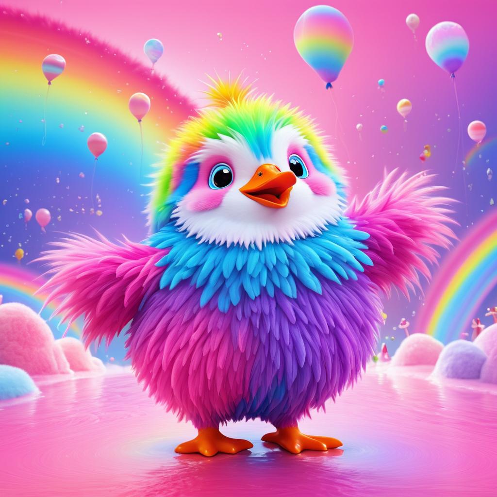 Dancing Pink Penguin on Rainbows