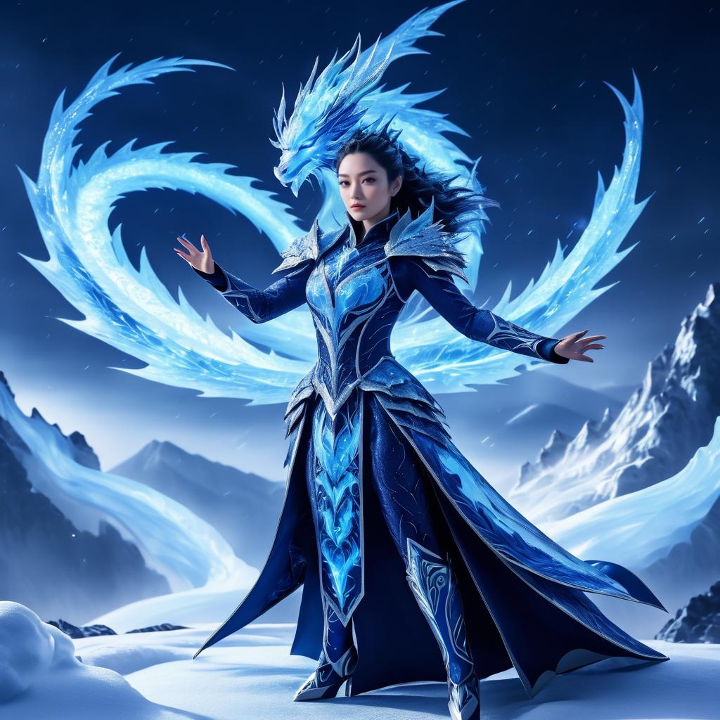 Fierce Dragon Warrior on Snowy Peak