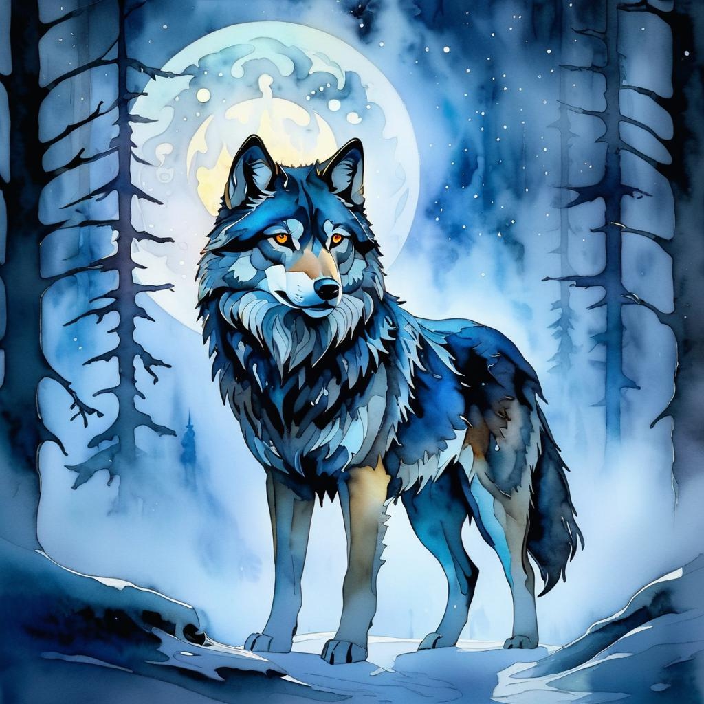 Mystical Wolf in Foggy Watercolors