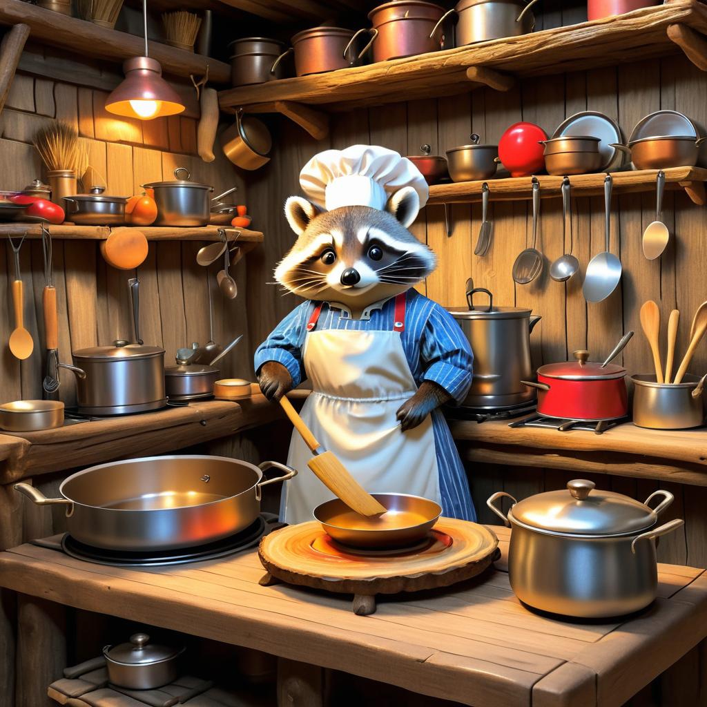 Raccoon Chef in Rustic Kitchen Art