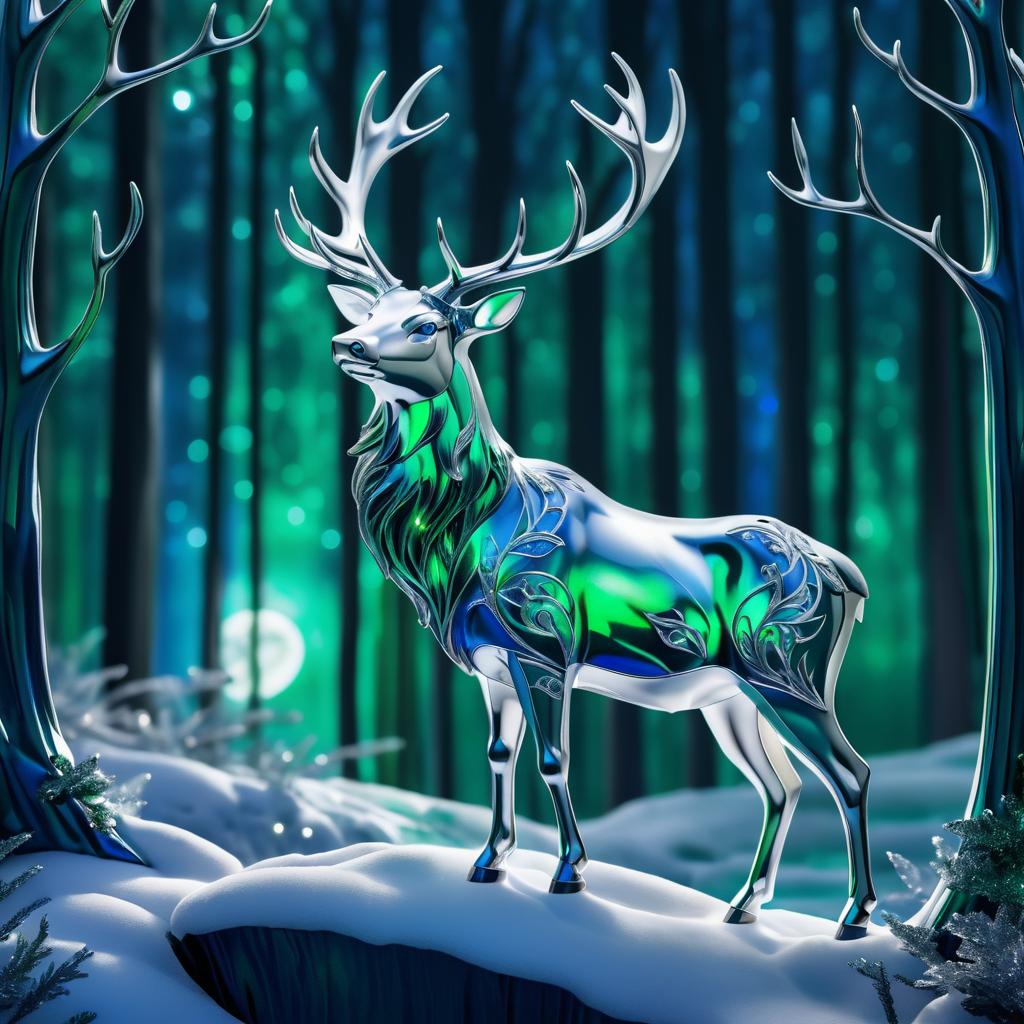 Majestic Silver Stag Howling at Moon