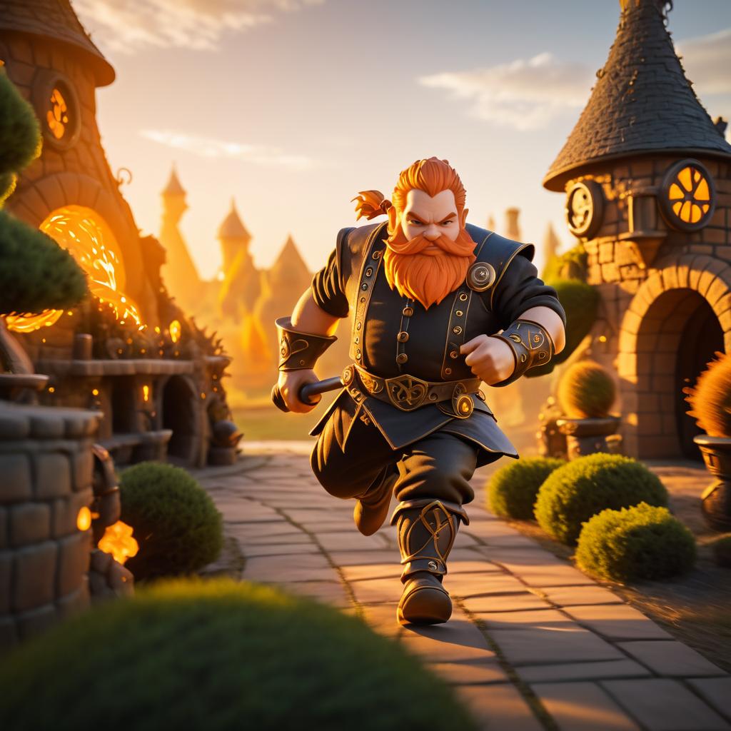 Dynamic Topiary Blacksmith in Fantasy Landscape