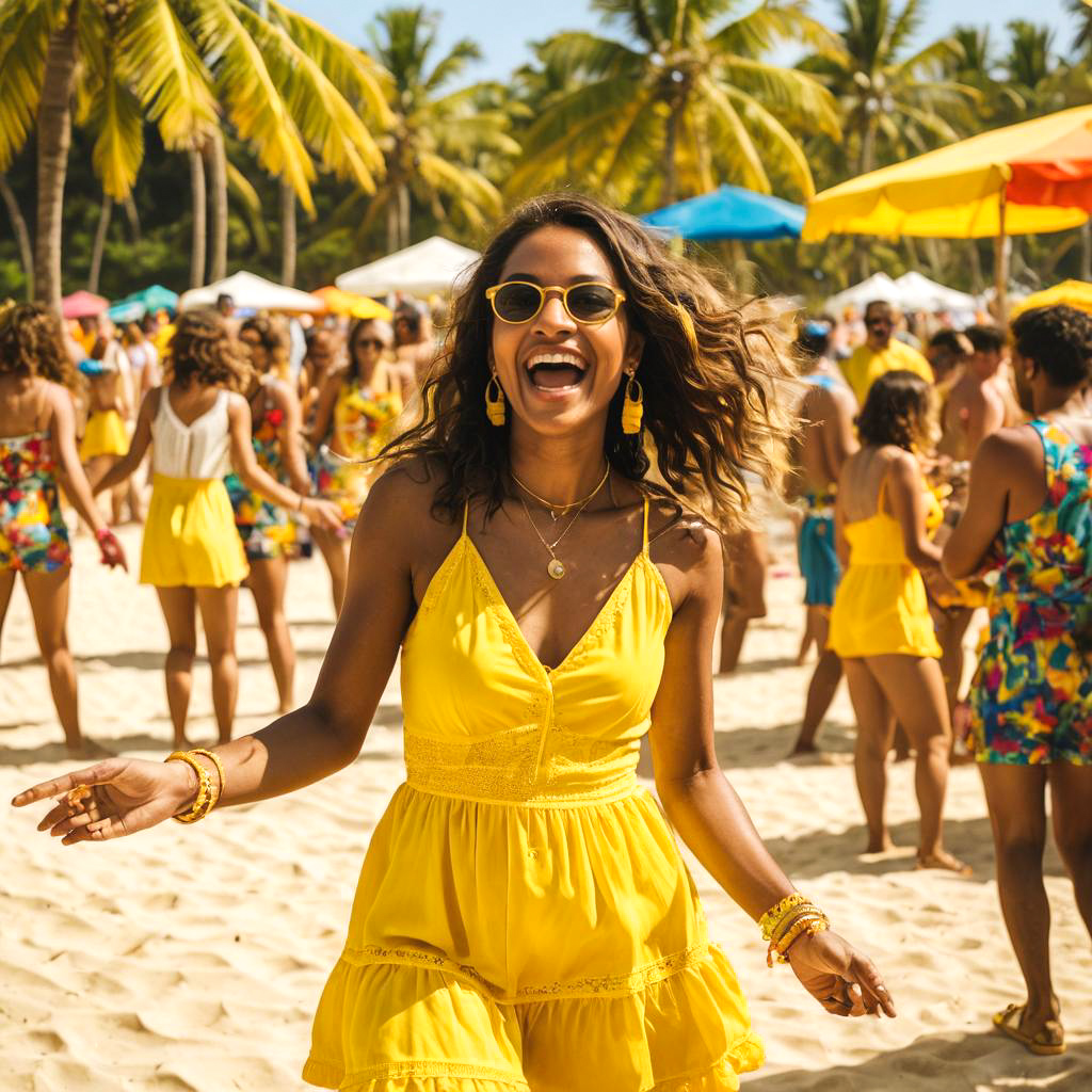 Joyful Young Woman at Beach Party