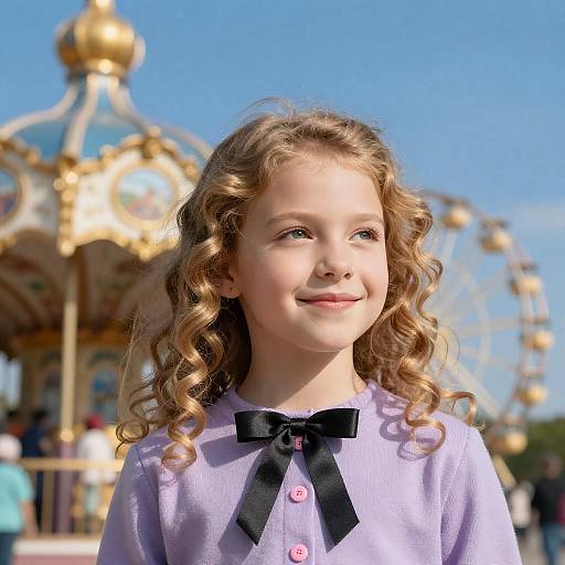 Cheerful Girl with Ferris Wheel Background