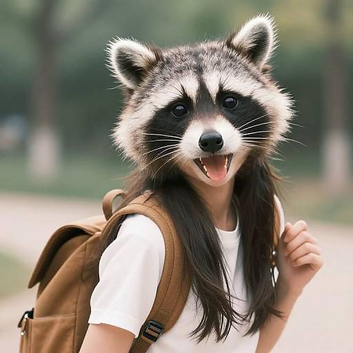 Sweet Raccoon Girl with Furry Hat