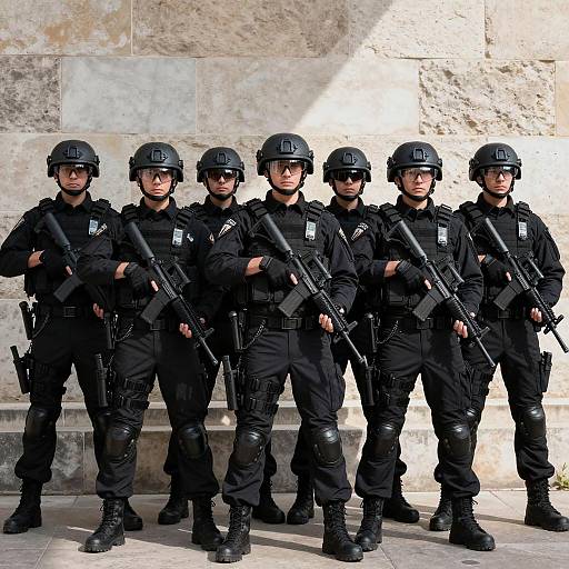 Six Armed Police Officers in Tactical Gear