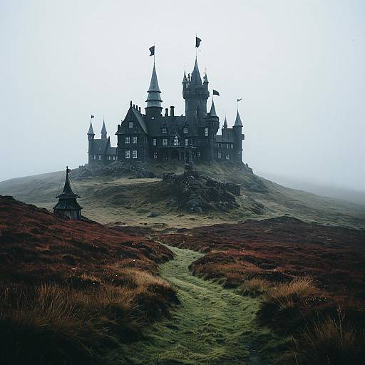 Foggy Moorland with Dark Fairy Castle