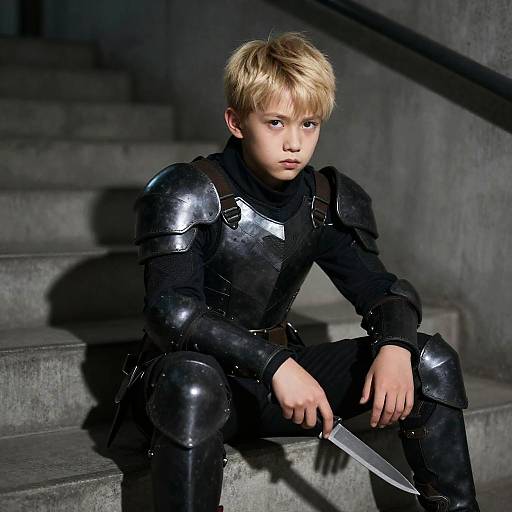 Intense Boy in Armored Jacket Portrait