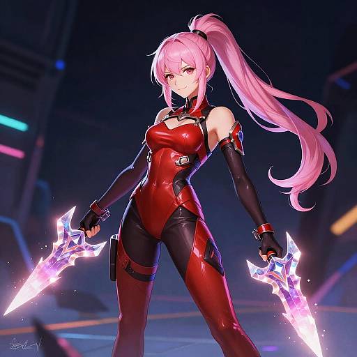 Vibrant Pink-Haired Anime Warrior