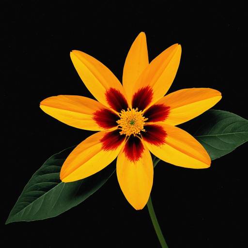 Orange and Red Star-Shaped Flower with Leaves