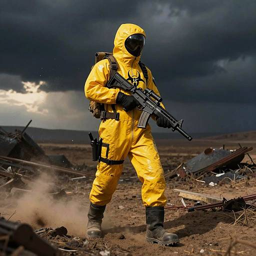 Hazmat Soldier in Contaminated Wasteland