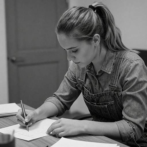 High-Contrast Grainy Portrait of Woman Writing