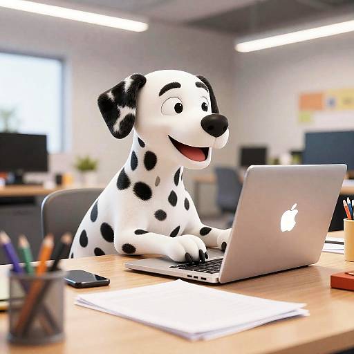 Cheerful Dalmatian Working at Office Desk