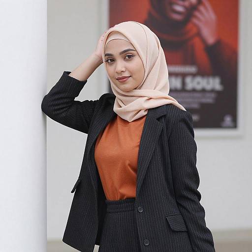 Young Woman in Peach Hijab Portrait