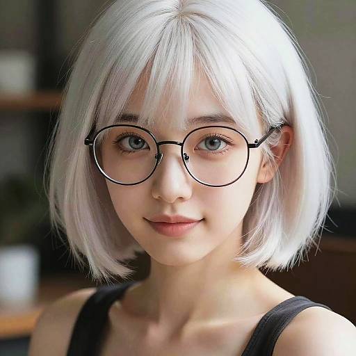 Portrait of Young Woman with White Hair and Glasses