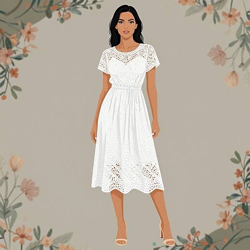 Romantic Summer Woman in White Lace Dress