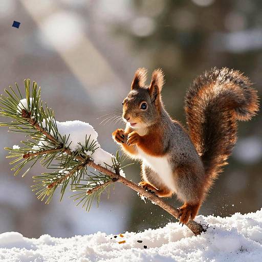 Nimble Red Squirrel in Winter Forest