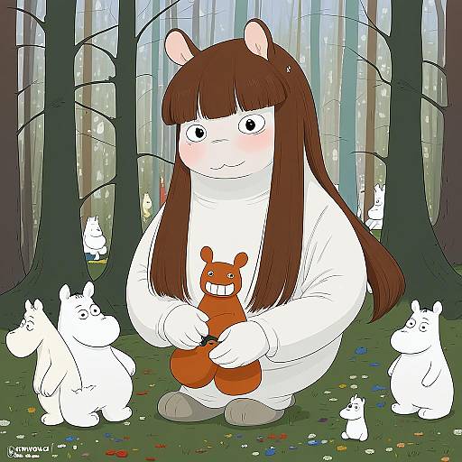 Illustration of Moomintroll, moomin in the style of Horn/wood