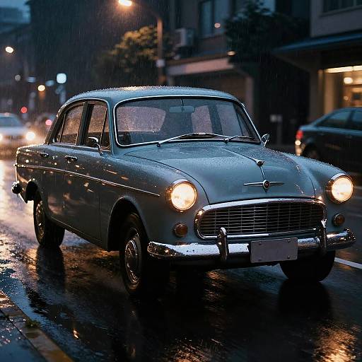 Vintage Car in Rainy Nightscape