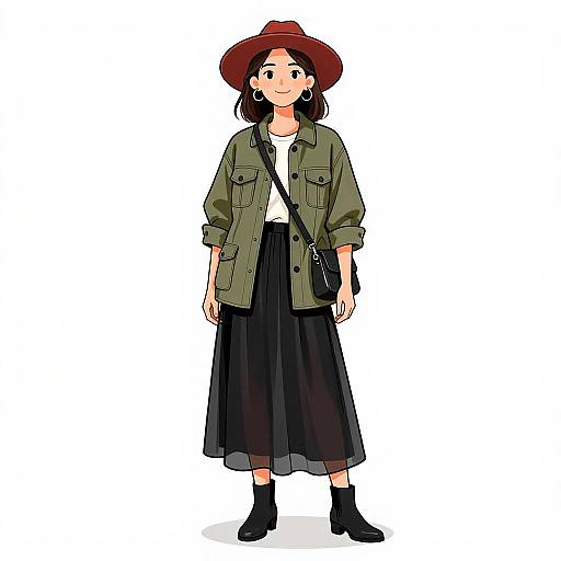 Bohemian Chic Woman in Olive Jacket