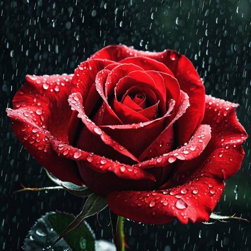 Close-Up Red Rose Petal in Raindrops