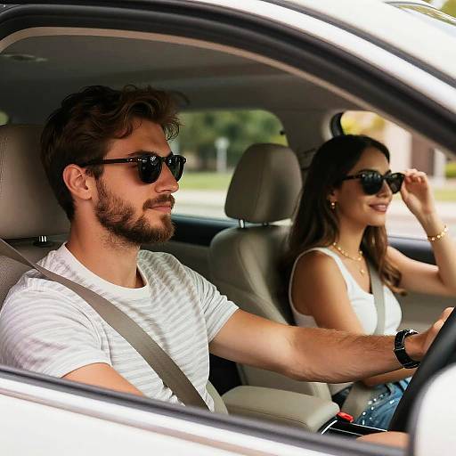 Young Couple Driving in Modern Car