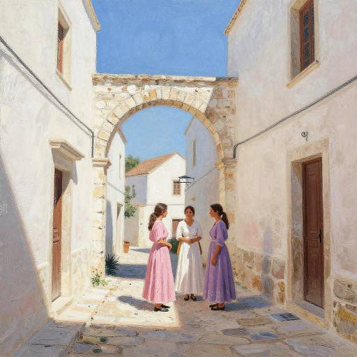 Pastel Stone Alleyway with Women