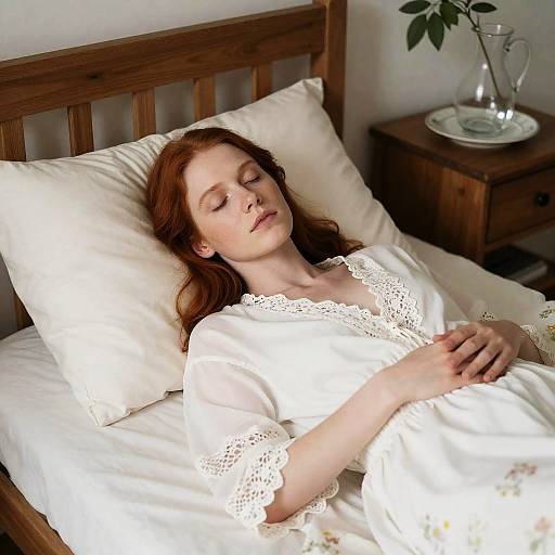 Serene Woman in Rustic Bedroom