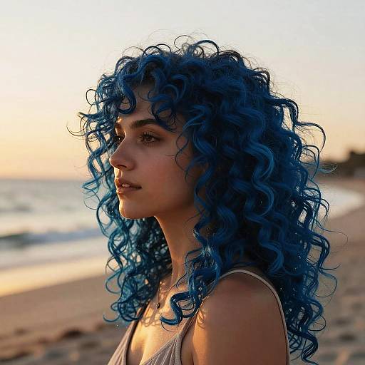 Curly Blue Hair at Sunset Beach