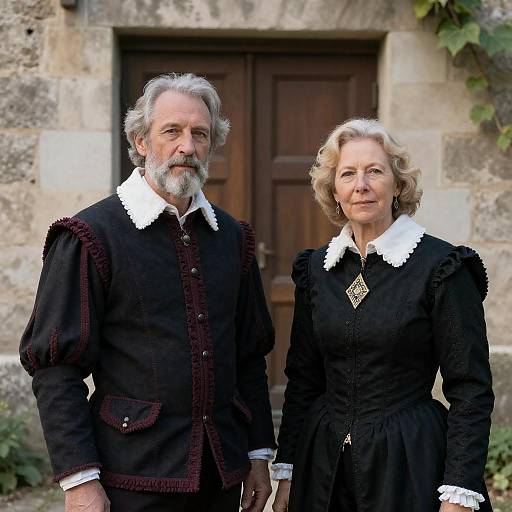 Elegant Renaissance Duo by Stone Wall